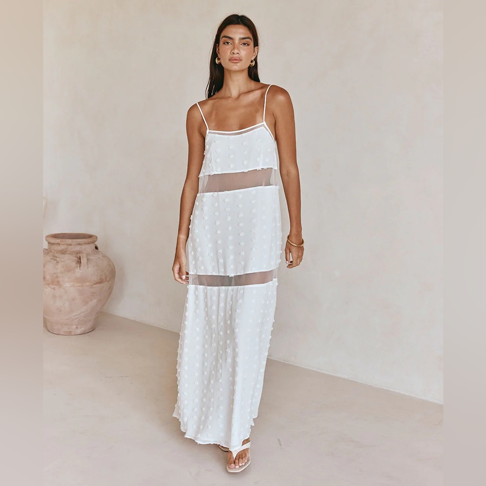 Sabo Miliano Maxi Dress White Mesh Panels